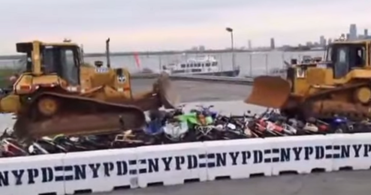 [VIDEO] NYPD Uses Bulldozers to Destroy Illegal Street Bikes