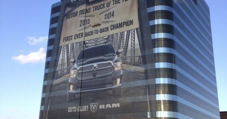 Ram 1500 Wrap Commemorates Motor Trend Award on Chrysler Headquarters