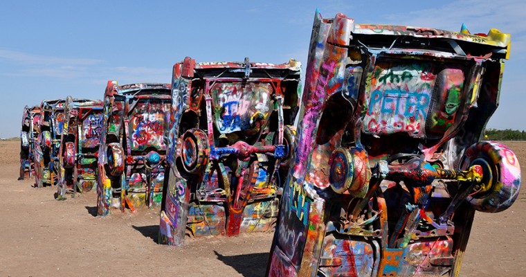 Vintage Vehicle Set Ablaze at the Cadillac Ranch