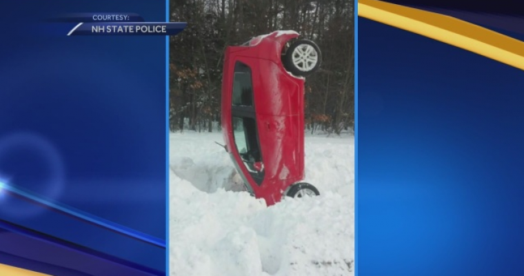 Chevy Spark Crashes Upright in Snow