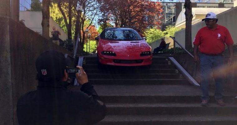 Portland Driver Gets Camaro Stuck on Steps