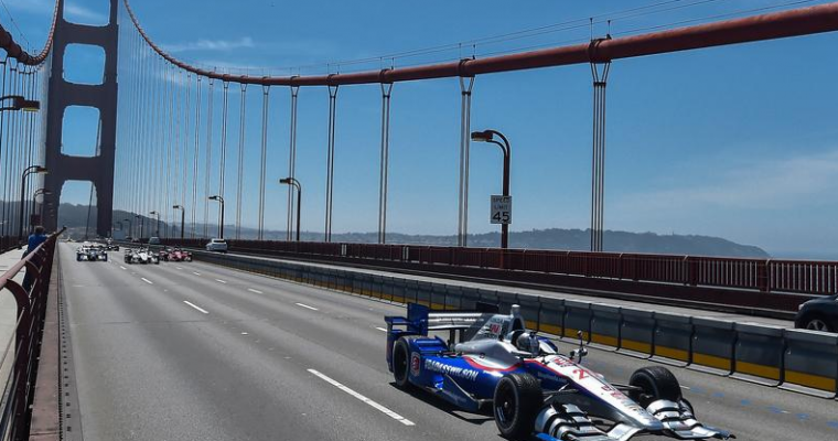 Marco Andretti Honors Justin Wilson’s Memory with Drive Across Golden Gate Bridge