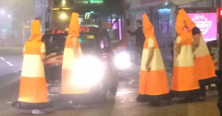 Human Halloween Cones Stop Traffic in England