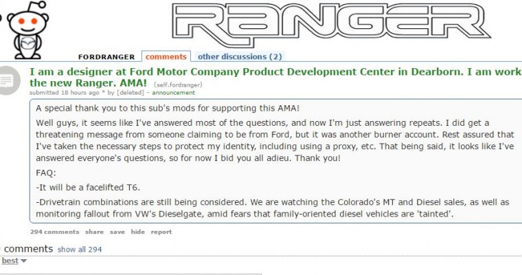 Unofficial Reddit AMA with Ford Designer Reveals Interesting Information on New Ranger