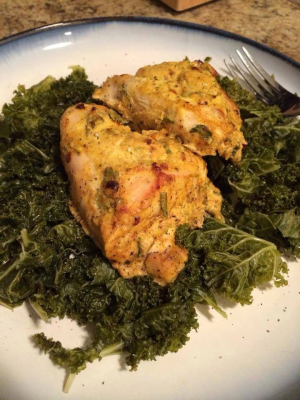 Pictured: Chicken being ruined by presence of kale