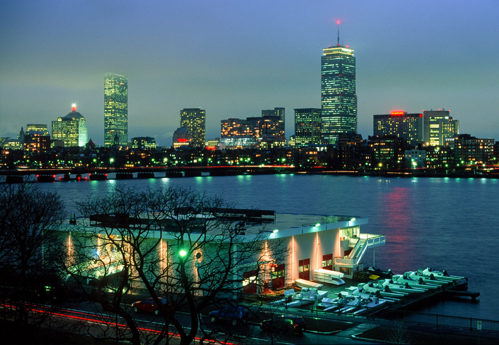 The Boston skyline at night