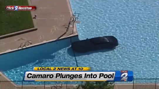 Camaro Crashes into Pool