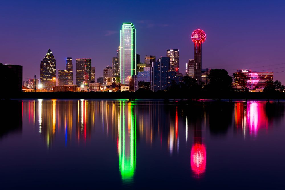The Dallas, Texas, skyline at night