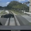 Driver escapes train