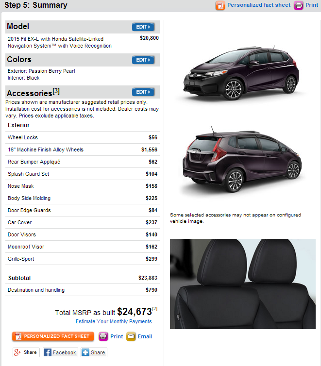 2015 Honda Fit configurator