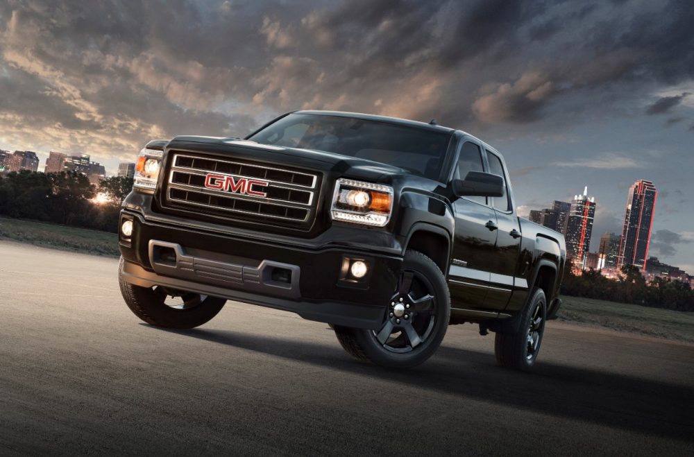 2015 GMC Sierra Elevation Edition with city skyline in background