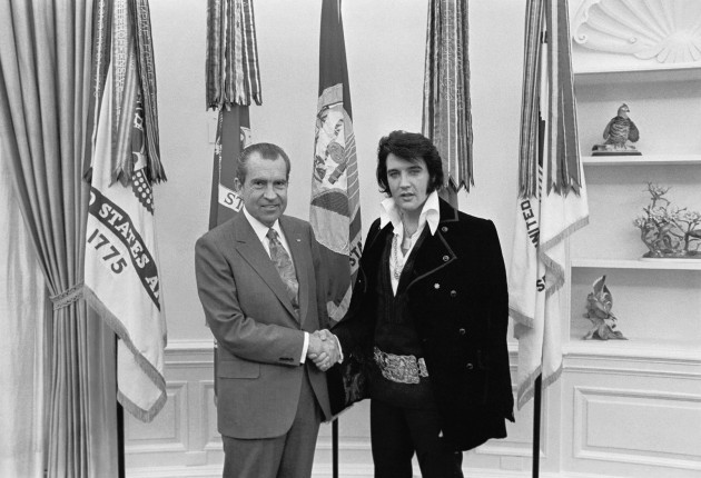 Pictured: Richard Nixon and Elvis Presley (not pictured: Elvis Pressley)