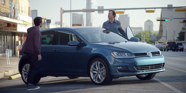 Rob Huebel (right) stars in this ad for the 2015 VW Golf