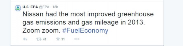 EPA Best Fuel Economy Ratings 2014 Twitter Nissan Most Fuel-Efficient Car Brand