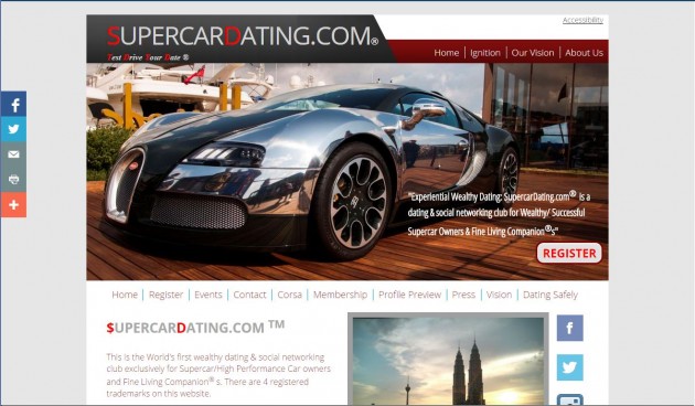 Supercar Dating Website Home Page