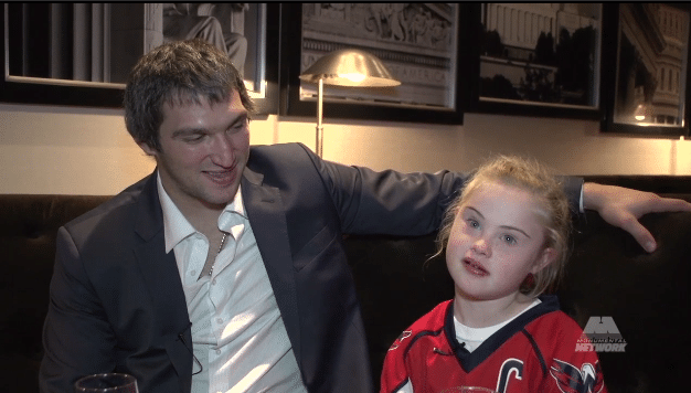 All-Star Alex Ovechkin and his "date," Ann Schaab, who plays for the Washington Ice Dogs, a special needs hockey team in DC