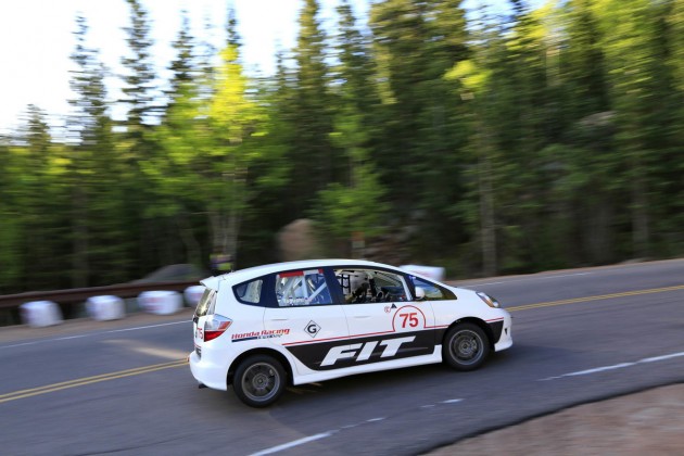 A Honda Fit "Races to the Clouds" at the Broadmoor Pikes Peak International Hill Climb