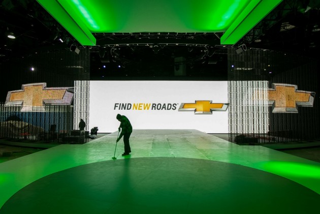 Preparing the Chevy Display at Detroit Auto Show