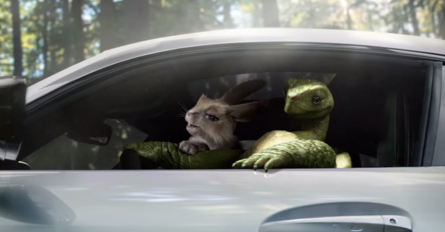 Still image of the Tortoise in the Mercedes-Benz Super Bowl commercial, "The Big Race"