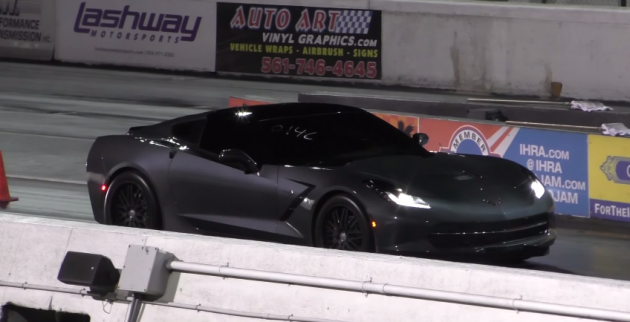 A C7 Corvette Stingray with a bolt-on centrifugal supercharger providing unknown (and perhaps unspeakable) power