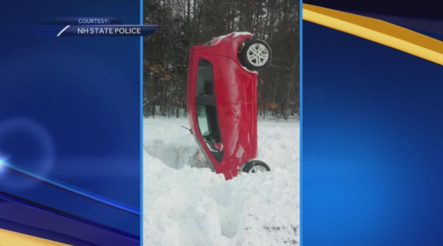 Chevy Spark crashes upright in snow in New Hampshire