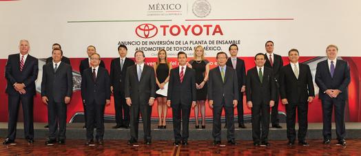 Toyota and Mexican officials attend a ceremony announcing that Toyota will invest $1 billion to construct its newest North American manufacturing facility in the state of Guanajuato in Central Mexico to produce the Corolla, April 15, 2015.