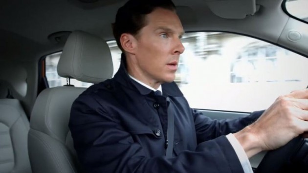 Benedict Cumberbatch as Sherlock Holmes persona in Chinese MG Cars ad driving