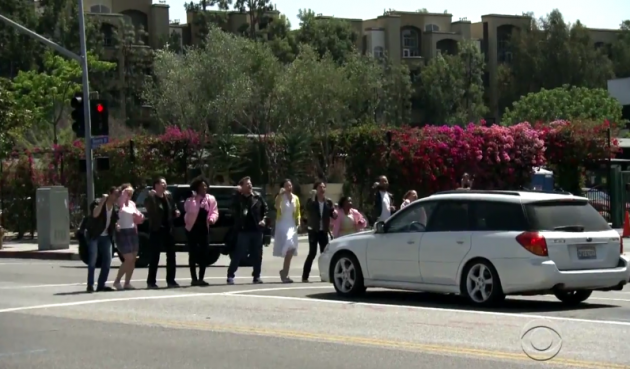 James Corden and company sing “We Go Together” at corner of Beverly and Genesee