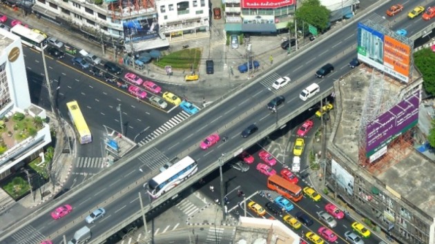 Bangkok road street in Thailand traffic dangerous driving