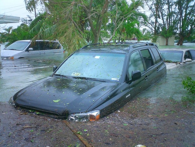 Car trapped in flood