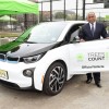 NYC Parks Commissioner Mitchell J. Silver with one of the 20 BMW i3 electric vehicles donated to NYC Parks in support of the TreesCount! census during a press conference at Julio Carballo Fields on Tuesday, May 19, 2015 in the Bronx Borough of New York. (Photo by Scott Gries/Invision for BMW of North America/AP Images)