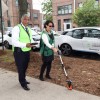 With 20 donated BMW i3 electric vehicles, NYC Parks Commissioner Mitchell J. Silver and NYC Chief Technology Officer Minerva Tantoco map the first trees of the TreesCount! 2015 census during a press conference at Julio Carballo Fields on Tuesday, May 19, 2015 in the Bronx Borough of New York. (Photo by Scott Gries/Invision for BMW of North America/AP Images)