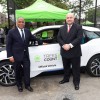 NYC Parks Commissioner Mitchell J. Silver, on left, and BMW's Manuel Sattig with one of the 20 BMW i3 electric vehicles donated to NYC Parks in support of the TreesCount! census during a press conference at Julio Carballo Fields on Tuesday, May 19, 2015 in the Bronx Borough of New York. (Photo by Scott Gries/Invision for BMW of North America/AP Images)