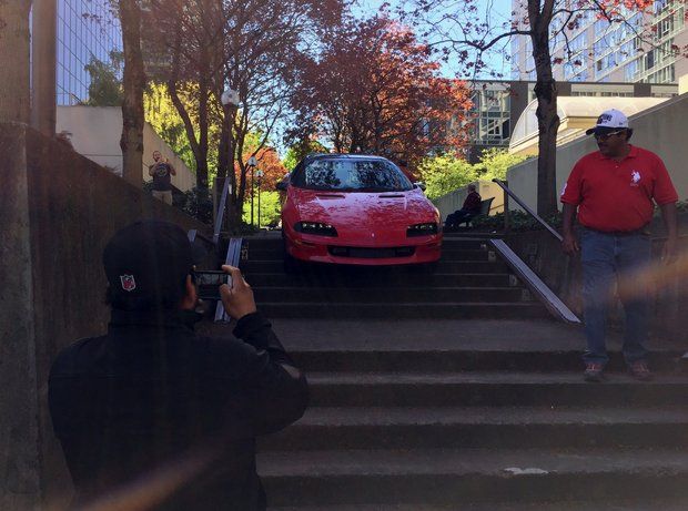 Portland man drives Camaro down steps