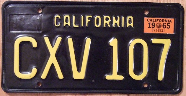 Yellow-on-Black Vintage California License Plate