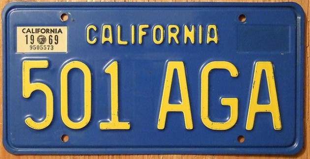 Yellow-on-Blue California Vintage License Plate