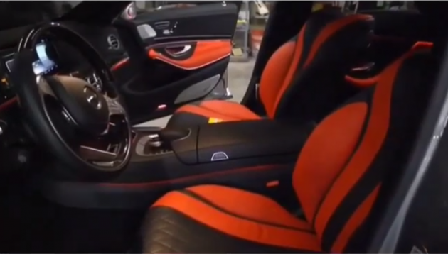 red and black custom leather seats. 