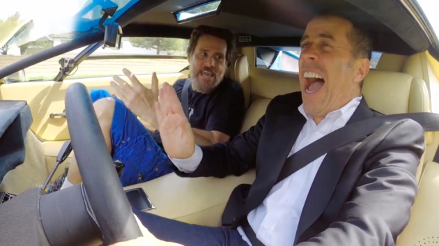 Jim Carrey and Jerry Seinfeld in a 1976 Lamborghini Countach