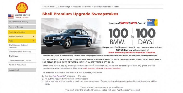 Join Shell Rewards and Enter the 2016 BMW 320i 3 Series Sweepstakes