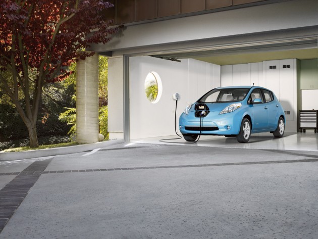 Nissan Leaf in garage