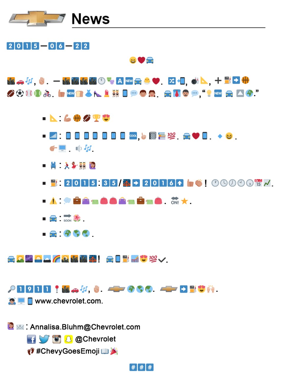 #ChevyGoesEmoji 2016 Chevrolet Cruze emoji press release