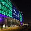 Hyundai US headquarters lit up to recognize the new partnership with the NFL