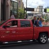 Mike Trout and his girlfriend Jessica Cox ride through downtown Cincinnati in Chevy's All-Star Red Carpet Parade