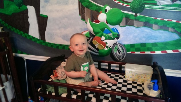 Wes' son Grant in a Mario Kart Nursery