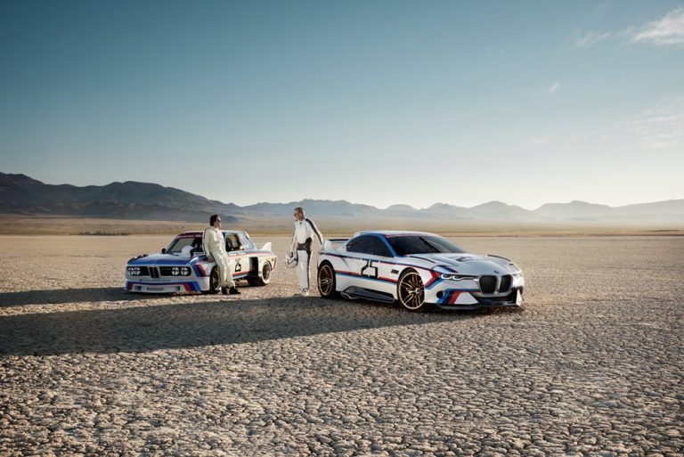 BMW 3.0 CSL Hommage R, the 1975 model, and two drivers