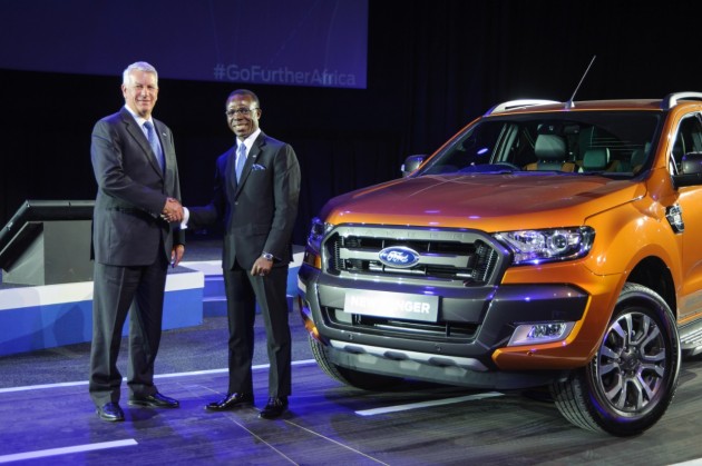 At Go Further South Africa 2015, Ford South Africa President and CEO Jeff Nemeth (left) and Coscharis Motors Limited President Dr. Cosmas Maduka (right) announced a new manufacturing facility in Nigeria to assemble the best-selling Ford Ranger.