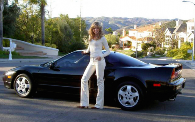 Marla Maples poses with a 1991 Acura NSX given to her by then-boyfriend Donald Trump