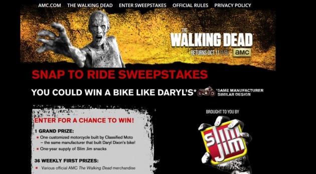 Snap to Ride Sweepstakes Win Customized The Walking Dead Motorcycle Slim Jims