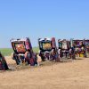 A view of the art installation at Cadillac Ranch in Amarillo, Texas