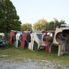 Cars buried in the ground on Route 66 at Henry's Rabbit Ranch in Staunton, Illinois